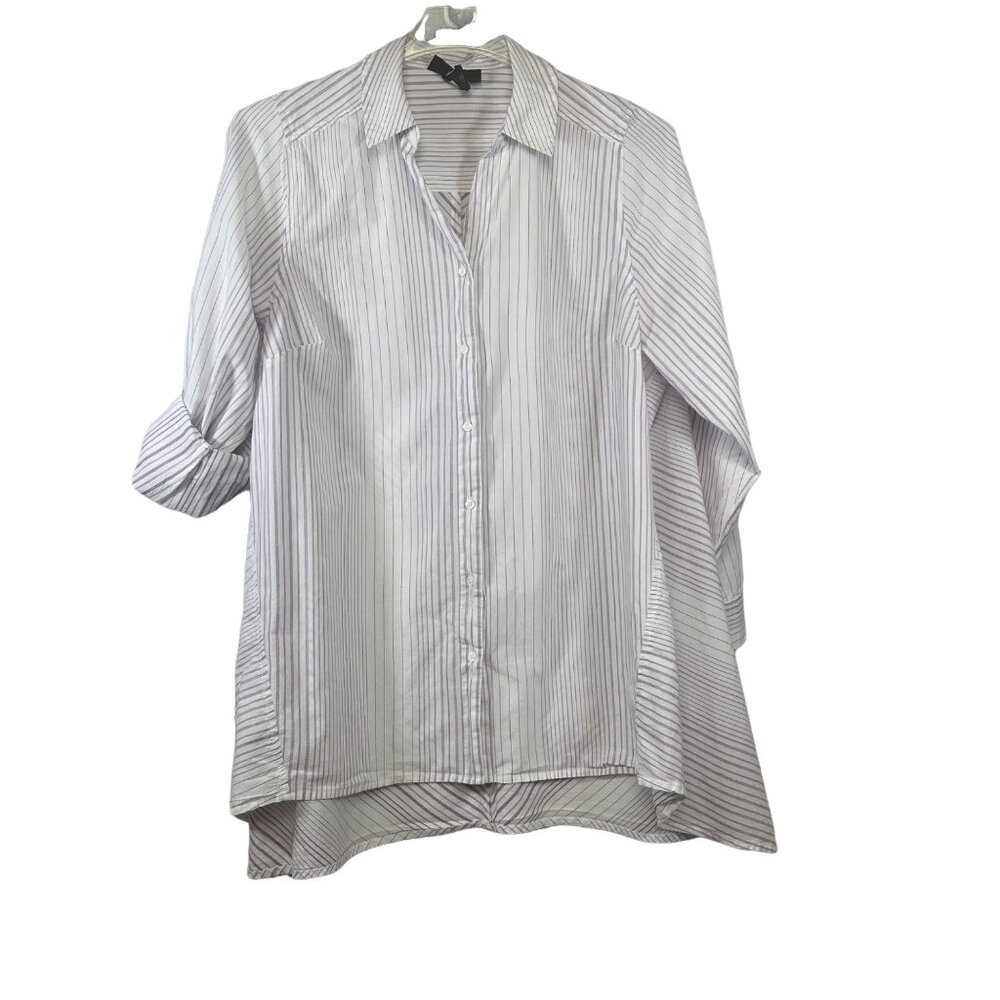 Lane Bryant Size 18/20  Purple Striped Button Up Tunic Long Sleeve
